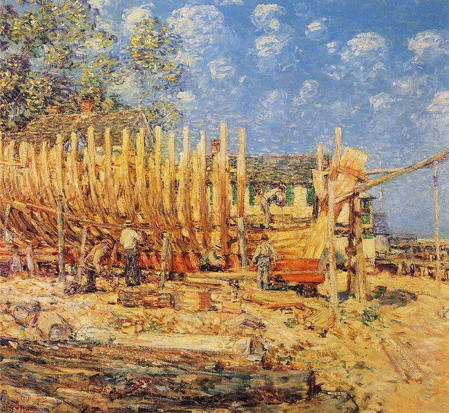 Childe Hassam Building a Schooner, Provincetown